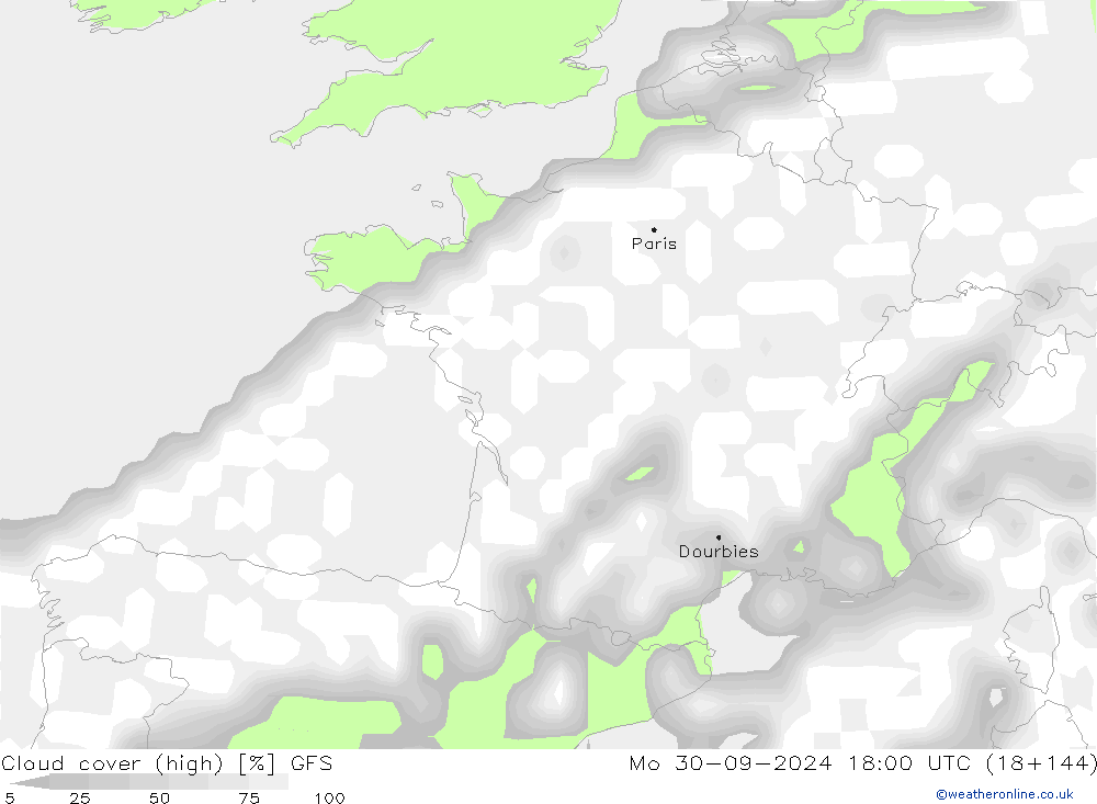 Nuages (élevé) GFS lun 30.09.2024 18 UTC