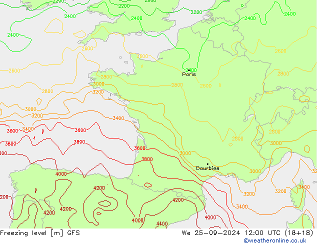 Freezing level GFS ср 25.09.2024 12 UTC