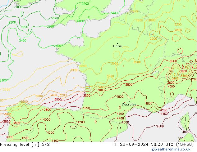 Freezing level GFS Čt 26.09.2024 06 UTC