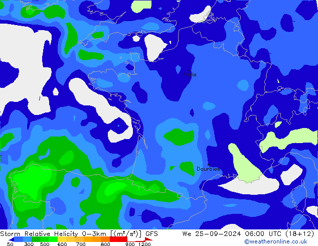 Storm Relative Helicity GFS ср 25.09.2024 06 UTC