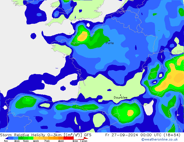 Storm Relative Helicity GFS Fr 27.09.2024 00 UTC