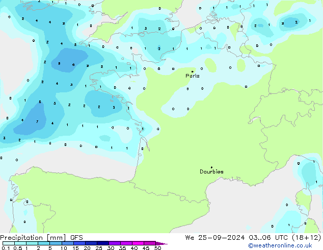 Precipitación GFS mié 25.09.2024 06 UTC