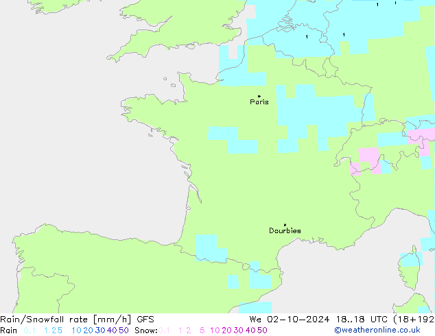 Rain/Snowfall rate GFS We 02.10.2024 18 UTC