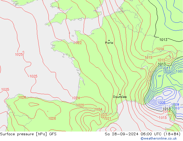 Surface pressure GFS Sa 28.09.2024 06 UTC