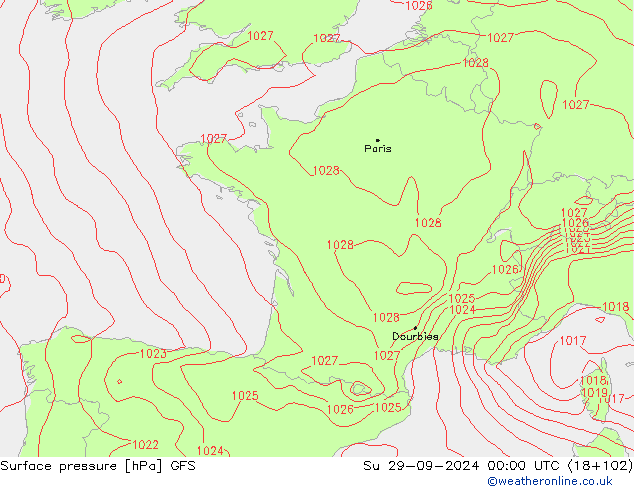 Surface pressure GFS Su 29.09.2024 00 UTC