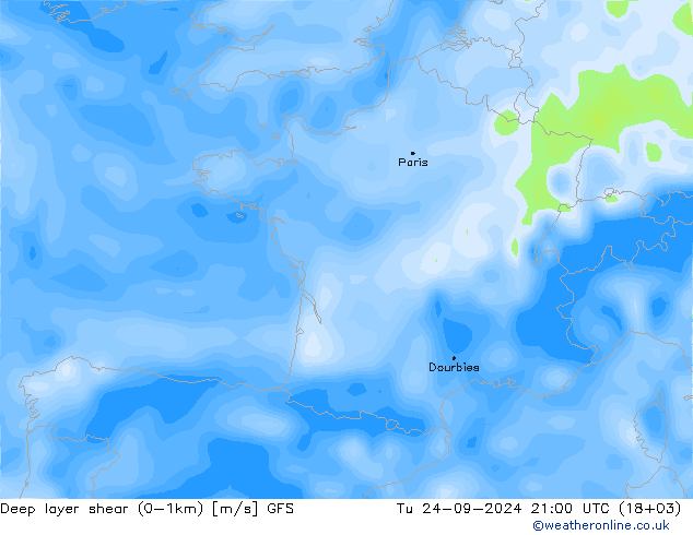 Deep layer shear (0-1km) GFS September 2024