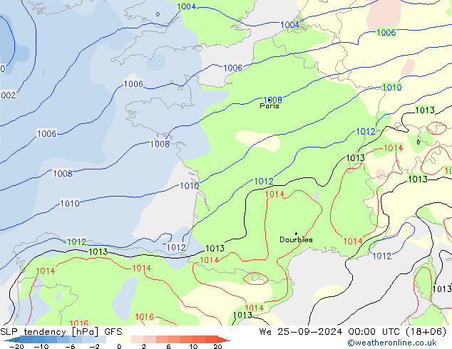 Tendenza di Pressione GFS mer 25.09.2024 00 UTC