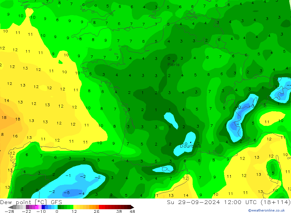 точка росы GFS Вс 29.09.2024 12 UTC