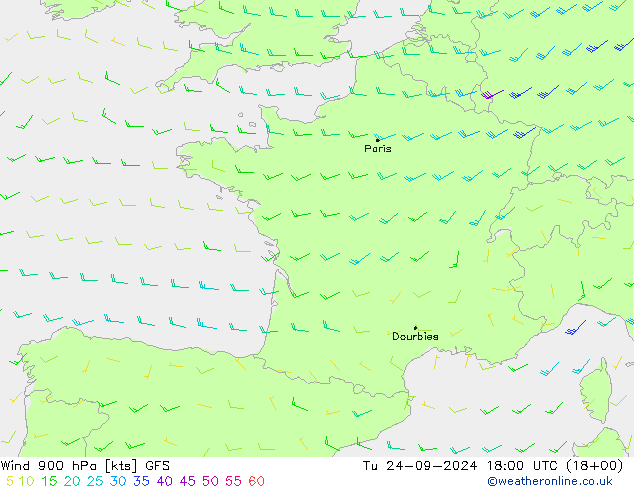 Rüzgar 900 hPa GFS Sa 24.09.2024 18 UTC