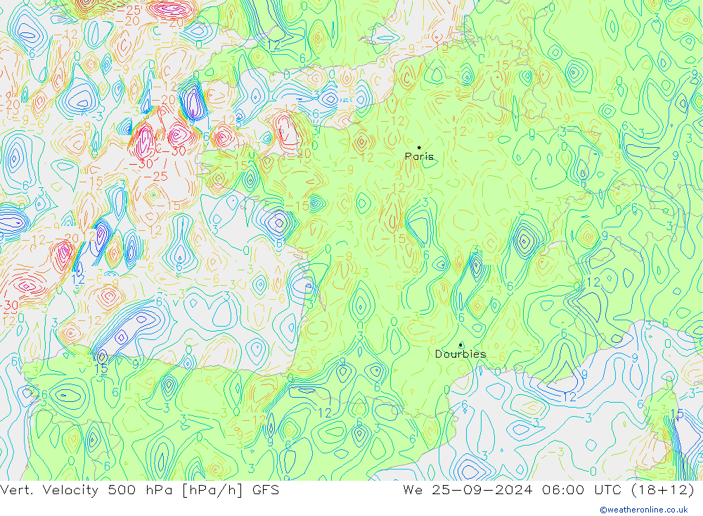 Vert. Velocity 500 гПа GFS ср 25.09.2024 06 UTC