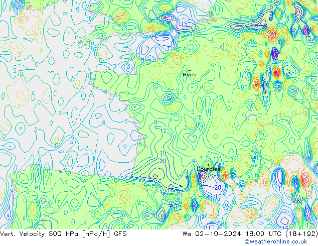 Vert. Velocity 500 hPa GFS mié 02.10.2024 18 UTC