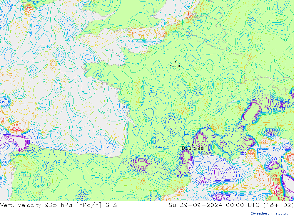 Vert. Velocity 925 hPa GFS dom 29.09.2024 00 UTC