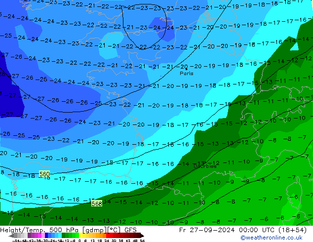 Z500/Rain (+SLP)/Z850 GFS Fr 27.09.2024 00 UTC