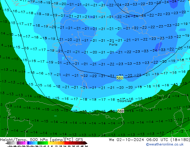 Z500/Rain (+SLP)/Z850 GFS Qua 02.10.2024 06 UTC