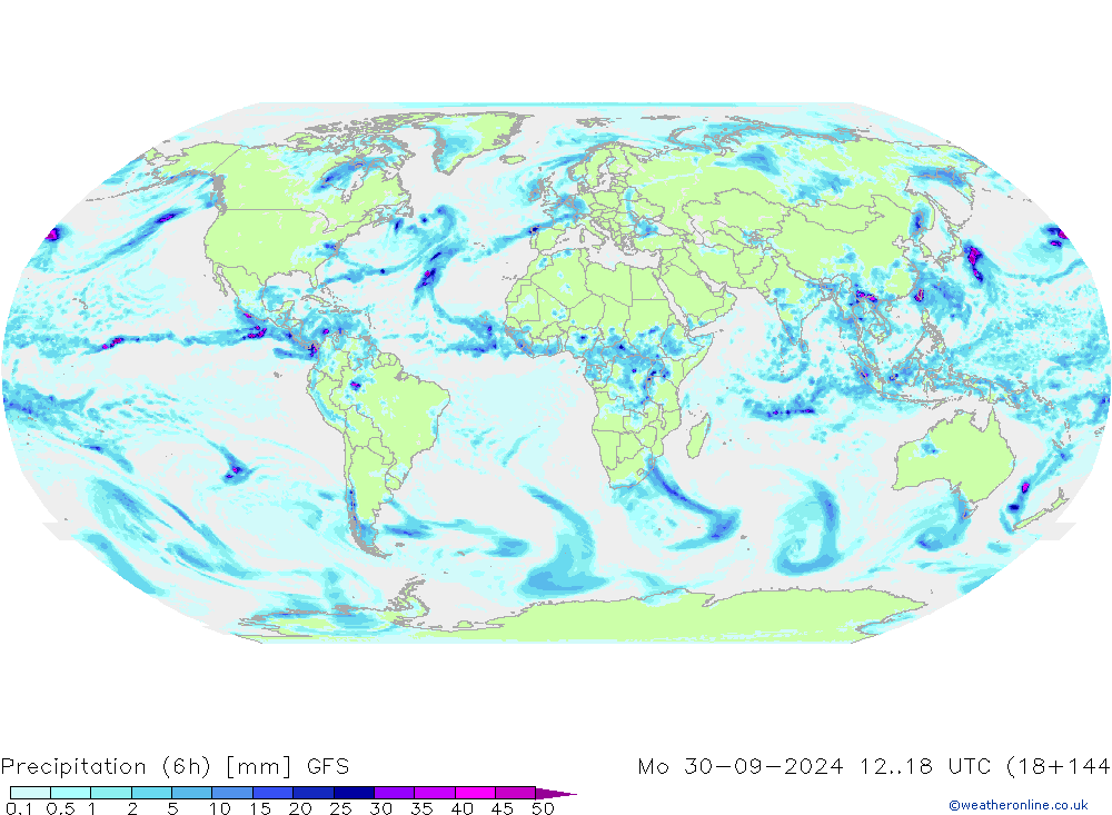 Z500/Rain (+SLP)/Z850 GFS пн 30.09.2024 18 UTC