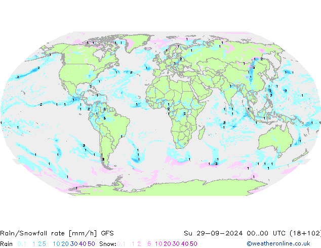 Rain/Snowfall rate GFS dom 29.09.2024 00 UTC