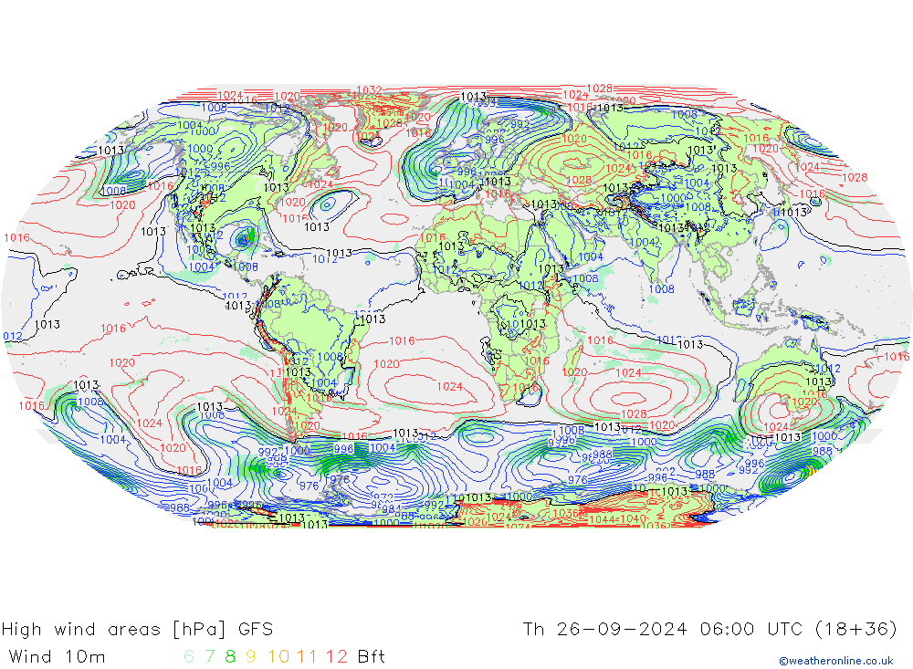 High wind areas GFS Th 26.09.2024 06 UTC