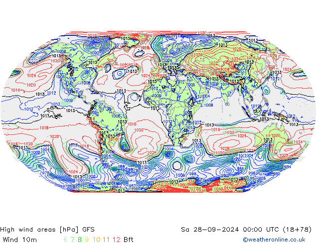 High wind areas GFS Sa 28.09.2024 00 UTC