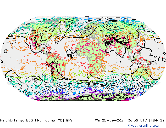 Z500/Rain (+SLP)/Z850 GFS We 25.09.2024 06 UTC