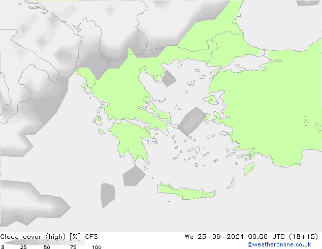 Nuages (élevé) GFS mer 25.09.2024 09 UTC