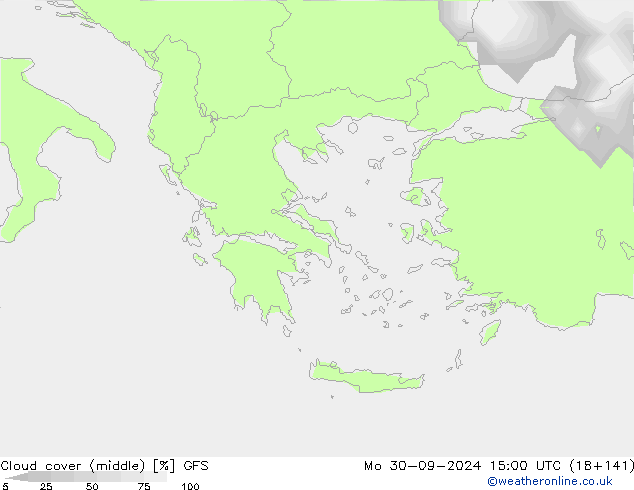 Cloud cover (middle) GFS Mo 30.09.2024 15 UTC