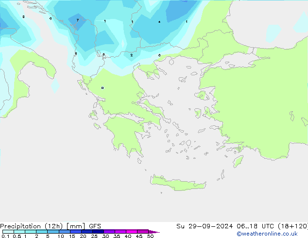 Precipitation (12h) GFS Su 29.09.2024 18 UTC