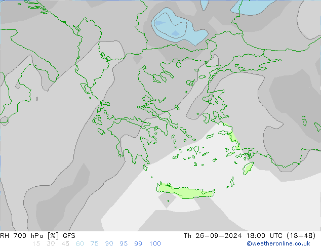 700 hPa Nispi Nem GFS Per 26.09.2024 18 UTC