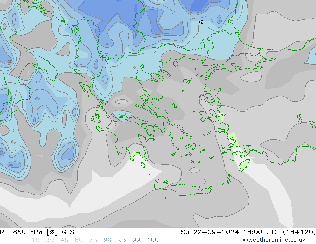 RH 850 гПа GFS Вс 29.09.2024 18 UTC