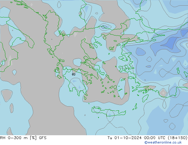 Humidité rel. 0-300 m GFS mar 01.10.2024 00 UTC