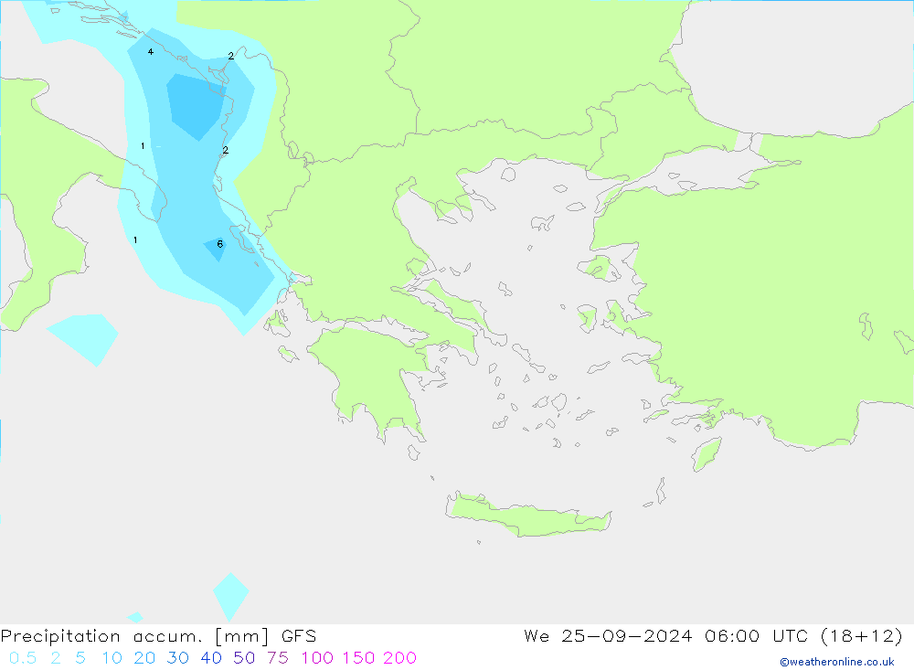 Precipitation accum. GFS mer 25.09.2024 06 UTC