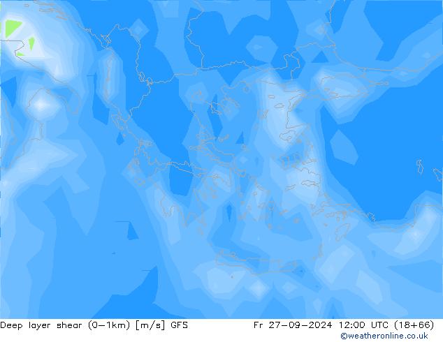 Deep layer shear (0-1km) GFS  27.09.2024 12 UTC