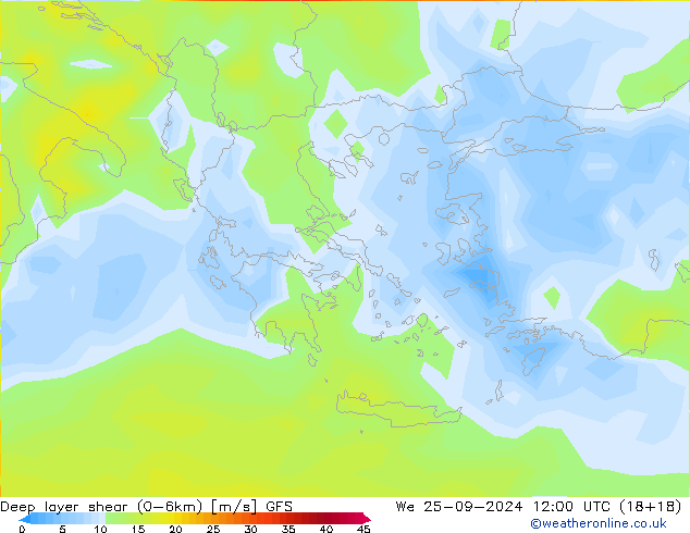 Deep layer shear (0-6km) GFS St 25.09.2024 12 UTC