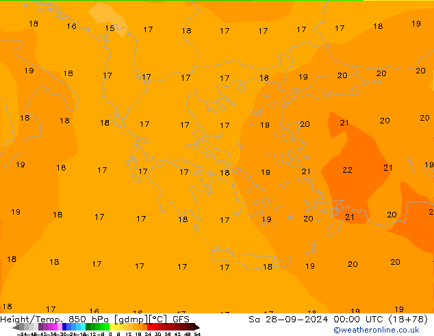 Height/Temp. 850 hPa GFS Sáb 28.09.2024 00 UTC