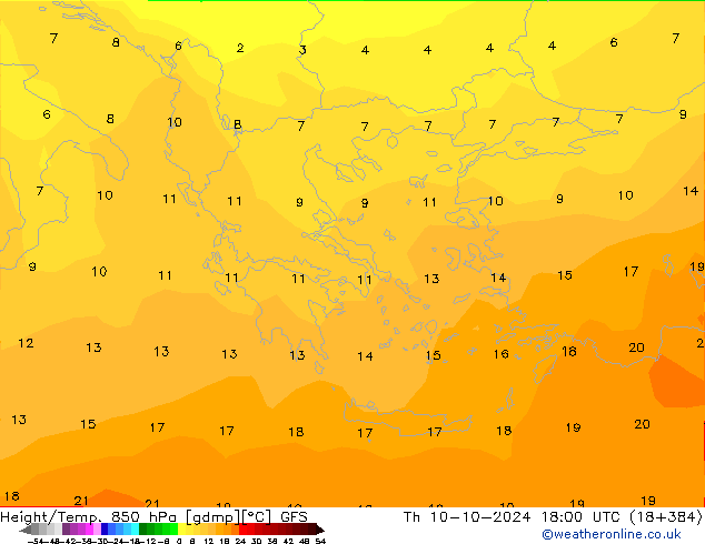 Z500/Rain (+SLP)/Z850 GFS Th 10.10.2024 18 UTC