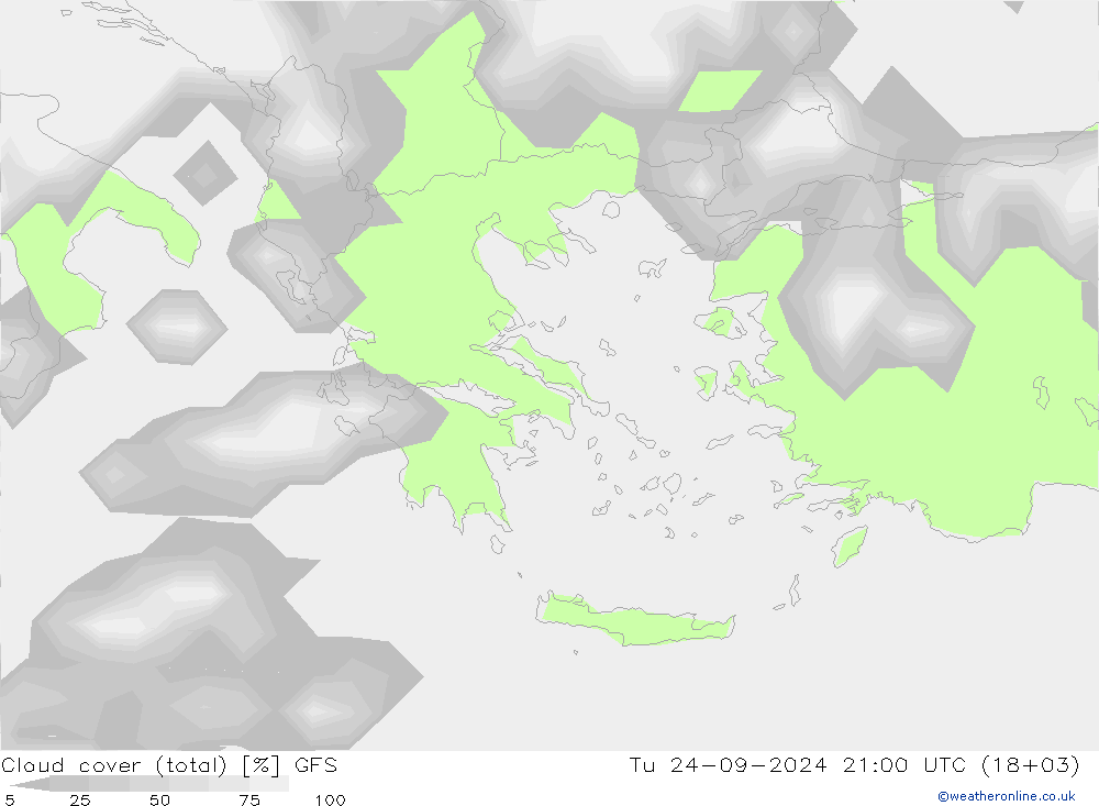 Bulutlar (toplam) GFS Sa 24.09.2024 21 UTC