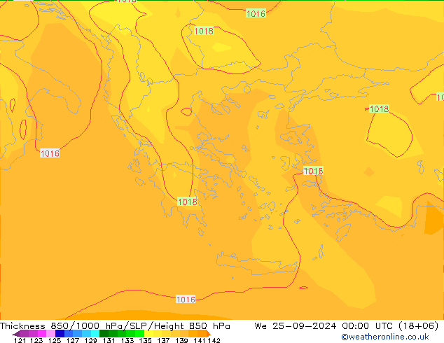 Thck 850-1000 hPa GFS mer 25.09.2024 00 UTC