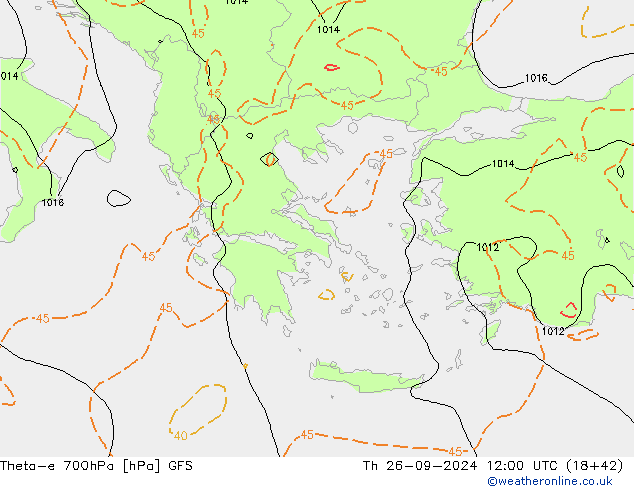 Theta-e 700hPa GFS Qui 26.09.2024 12 UTC