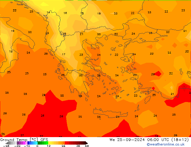 температура от 0-10 см GFS ср 25.09.2024 06 UTC