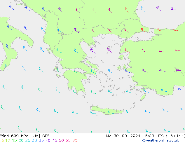 Vent 500 hPa GFS lun 30.09.2024 18 UTC