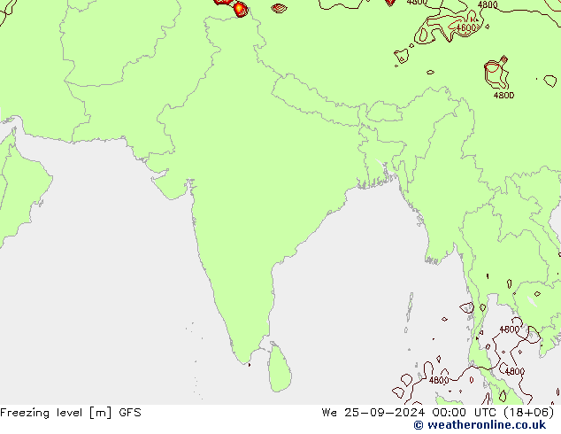 Freezing level GFS We 25.09.2024 00 UTC