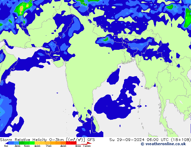 Storm Relative Helicity GFS  29.09.2024 06 UTC