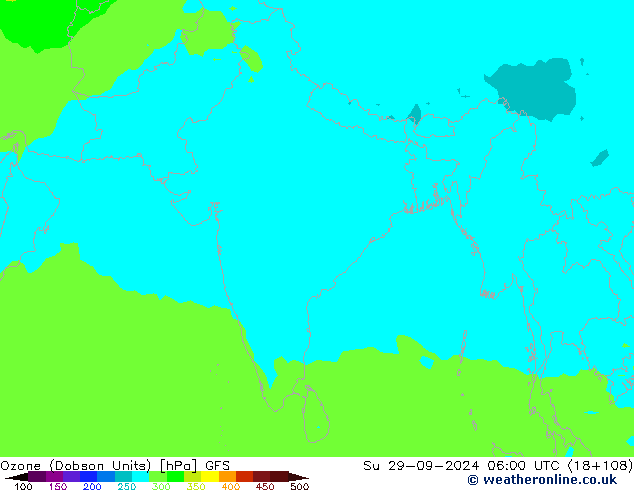 Ozono (Unidades Dobson) GFS dom 29.09.2024 06 UTC