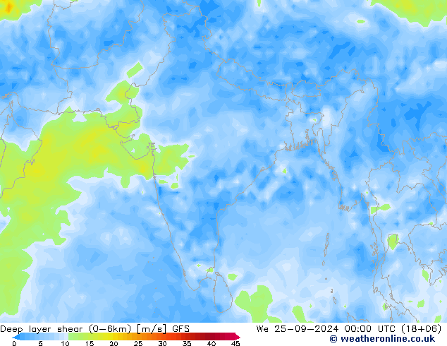 Deep layer shear (0-6km) GFS St 25.09.2024 00 UTC