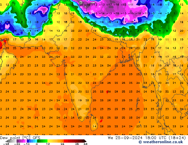 Dew point GFS We 25.09.2024 18 UTC