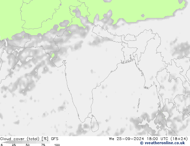 Cloud cover (total) GFS We 25.09.2024 18 UTC