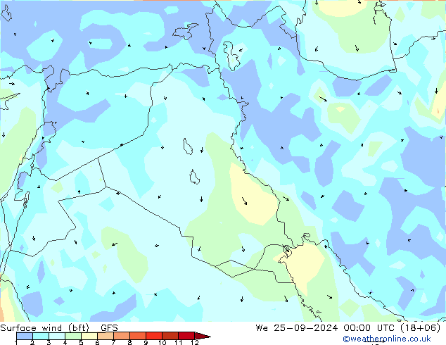 Surface wind (bft) GFS We 25.09.2024 00 UTC