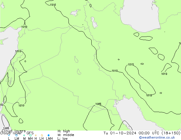 Cloud layer GFS Tu 01.10.2024 00 UTC