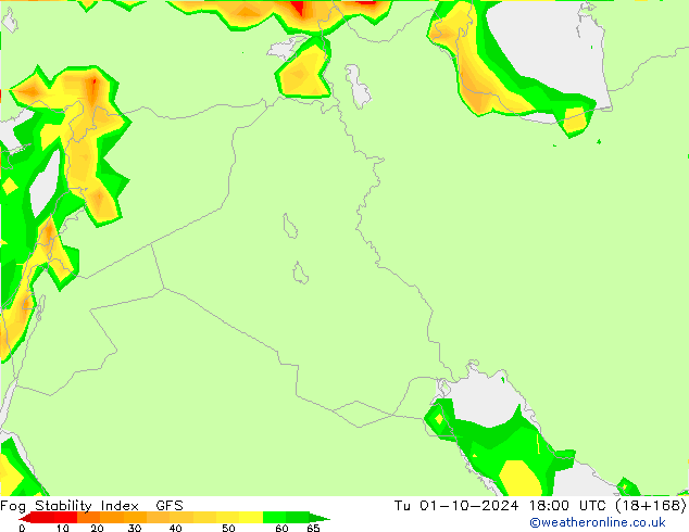 Fog Stability Index GFS Tu 01.10.2024 18 UTC