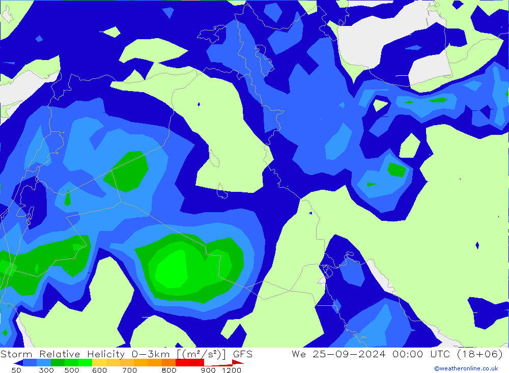 Storm Relative Helicity GFS ср 25.09.2024 00 UTC