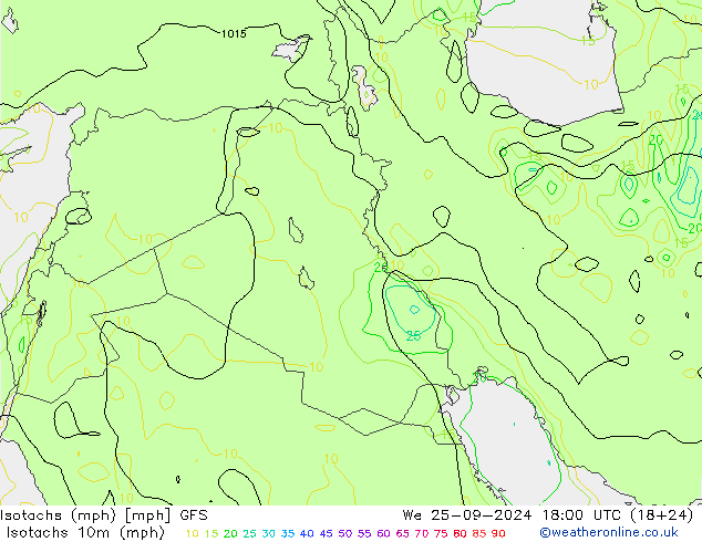 Isotachs (mph) GFS  25.09.2024 18 UTC